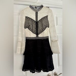 Gianni Bini Black and Cream Lace Long Sleeve Dress